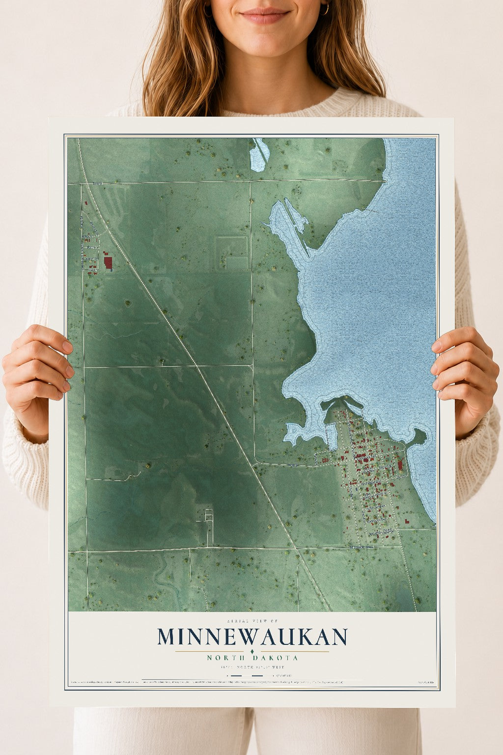 Map of Minnewaukan, North Dakota, 18 x 24 inch unframed archival matte print