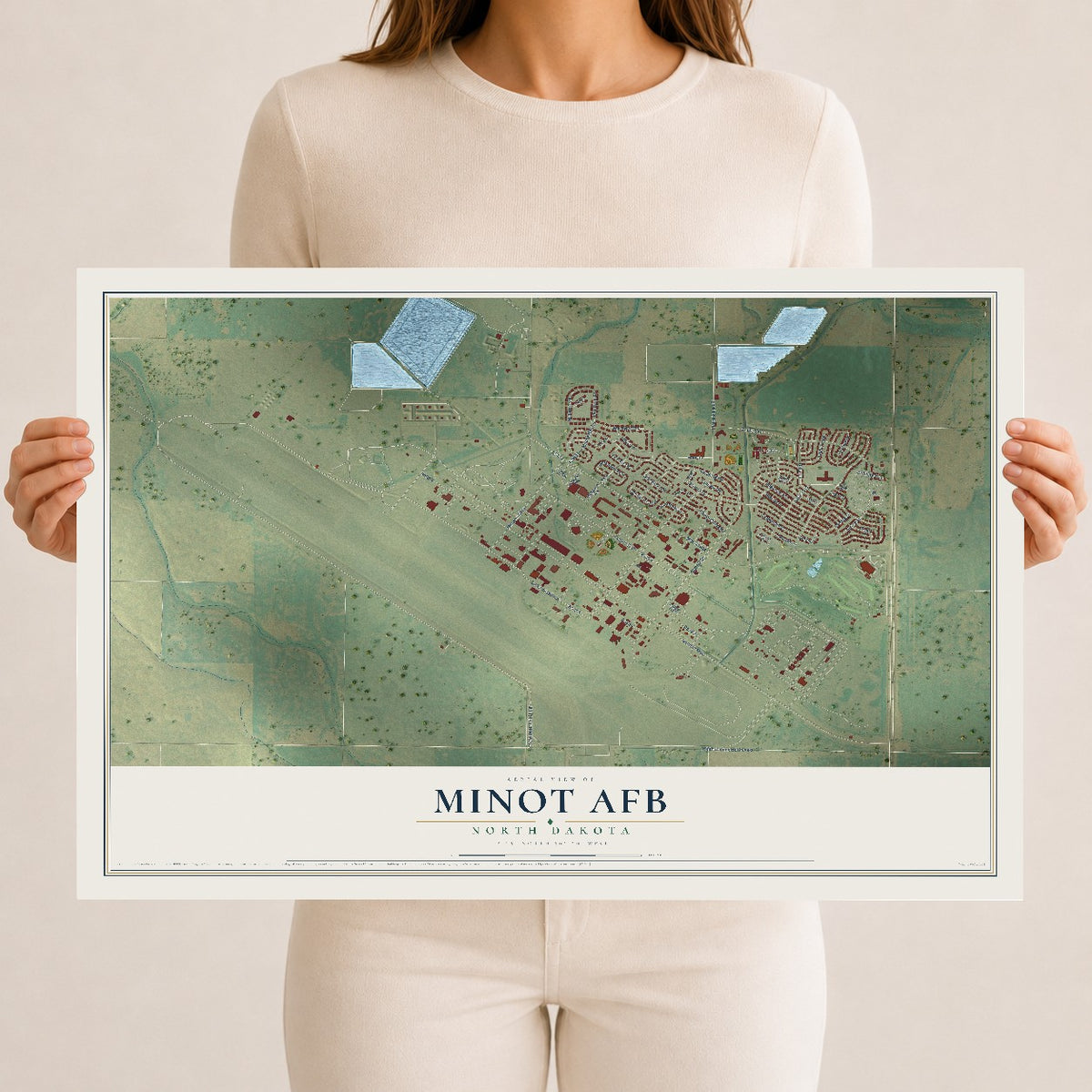 Map of Minot AFB, North Dakota, 12 x 18 inch unframed archival matte print