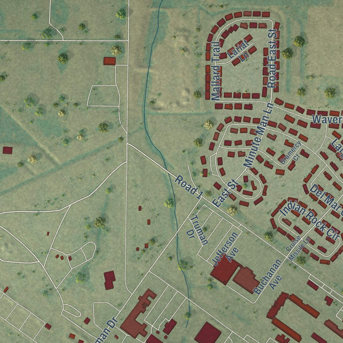Second close-up of the map of Minot AFB, North Dakota print showing more streets and buildings