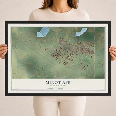 Map of Minot AFB, North Dakota, 18 x 24 inch print in a black wood frame