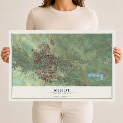 Map of Minot, North Dakota, 12 x 18 inch unframed archival matte print