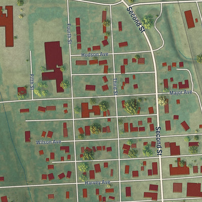 Close-up of the map of Minto, North Dakota print showing street and building detail