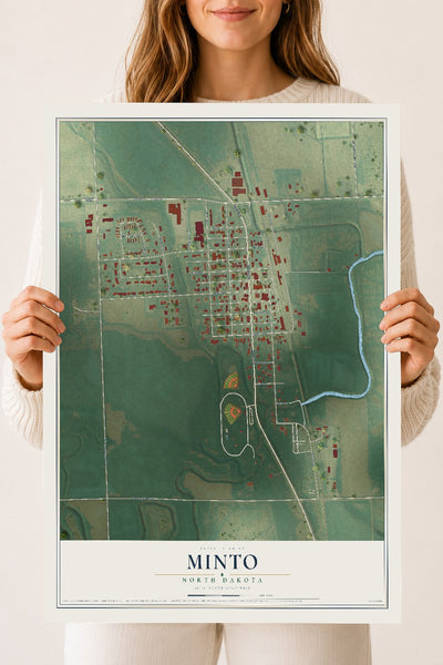 Map of Minto, North Dakota, 18 x 24 inch unframed archival matte print