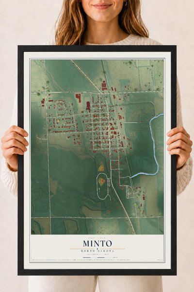 Map of Minto, North Dakota, 18 x 24 inch print in a black wood frame