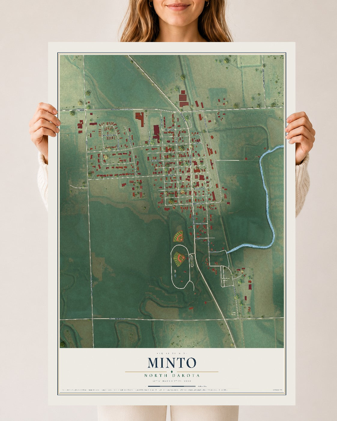 Map of Minto, North Dakota, 24 x 36 inch unframed archival matte print