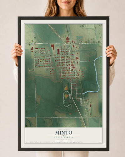 Map of Minto, North Dakota, 24 x 36 inch print in a black wood frame