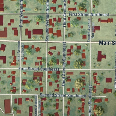 Close-up of the map of Mohall, North Dakota print showing street and building detail