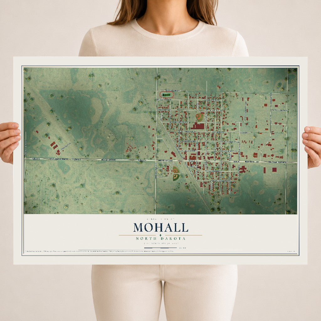 Map of Mohall, North Dakota, 18 x 24 inch unframed archival matte print