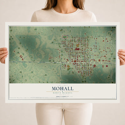 Map of Mohall, North Dakota, 18 x 24 inch unframed archival matte print