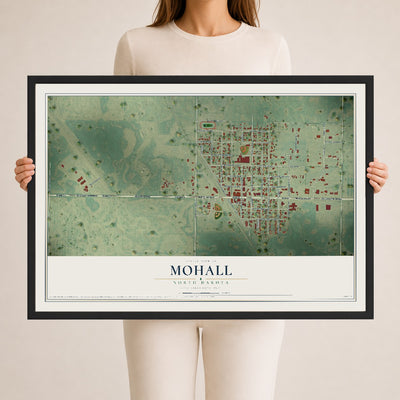 Map of Mohall, North Dakota, 24 x 36 inch print in a black wood frame
