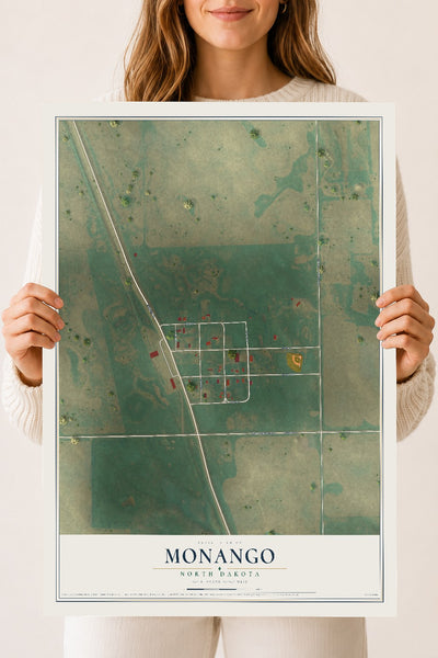 Map of Monango, North Dakota, 18 x 24 inch unframed archival matte print