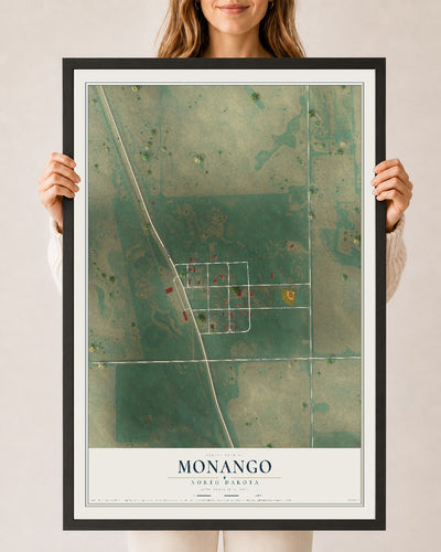 Map of Monango, North Dakota, 24 x 36 inch print in a black wood frame