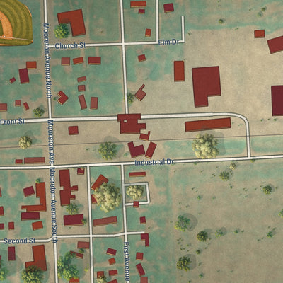 Close-up of the map of Mooreton, North Dakota print showing street and building detail
