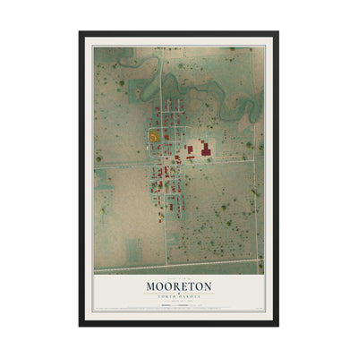 Map of Mooreton, North Dakota, 12 x 18 inch print in a black wood frame