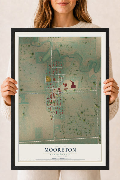 Map of Mooreton, North Dakota, 18 x 24 inch print in a black wood frame