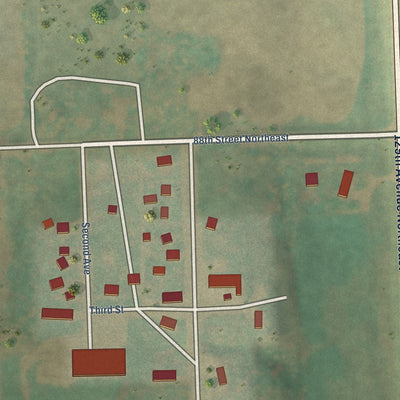 Close-up of the map of Mountain, North Dakota print showing street and building detail