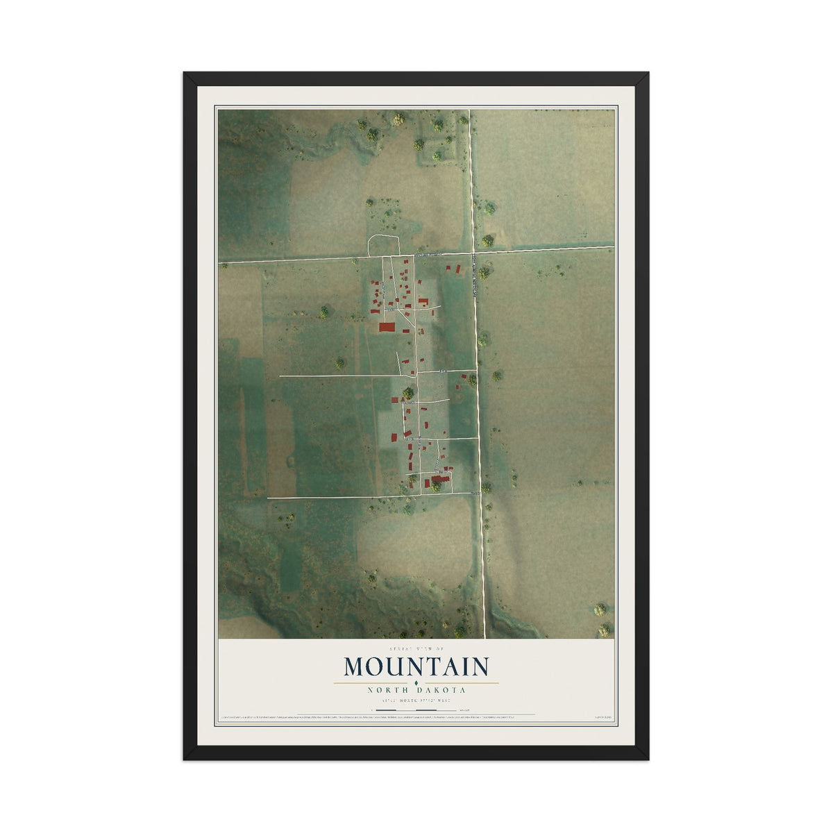 Map of Mountain, North Dakota, 12 x 18 inch print in a black wood frame