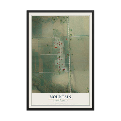 Map of Mountain, North Dakota, 12 x 18 inch print in a black wood frame