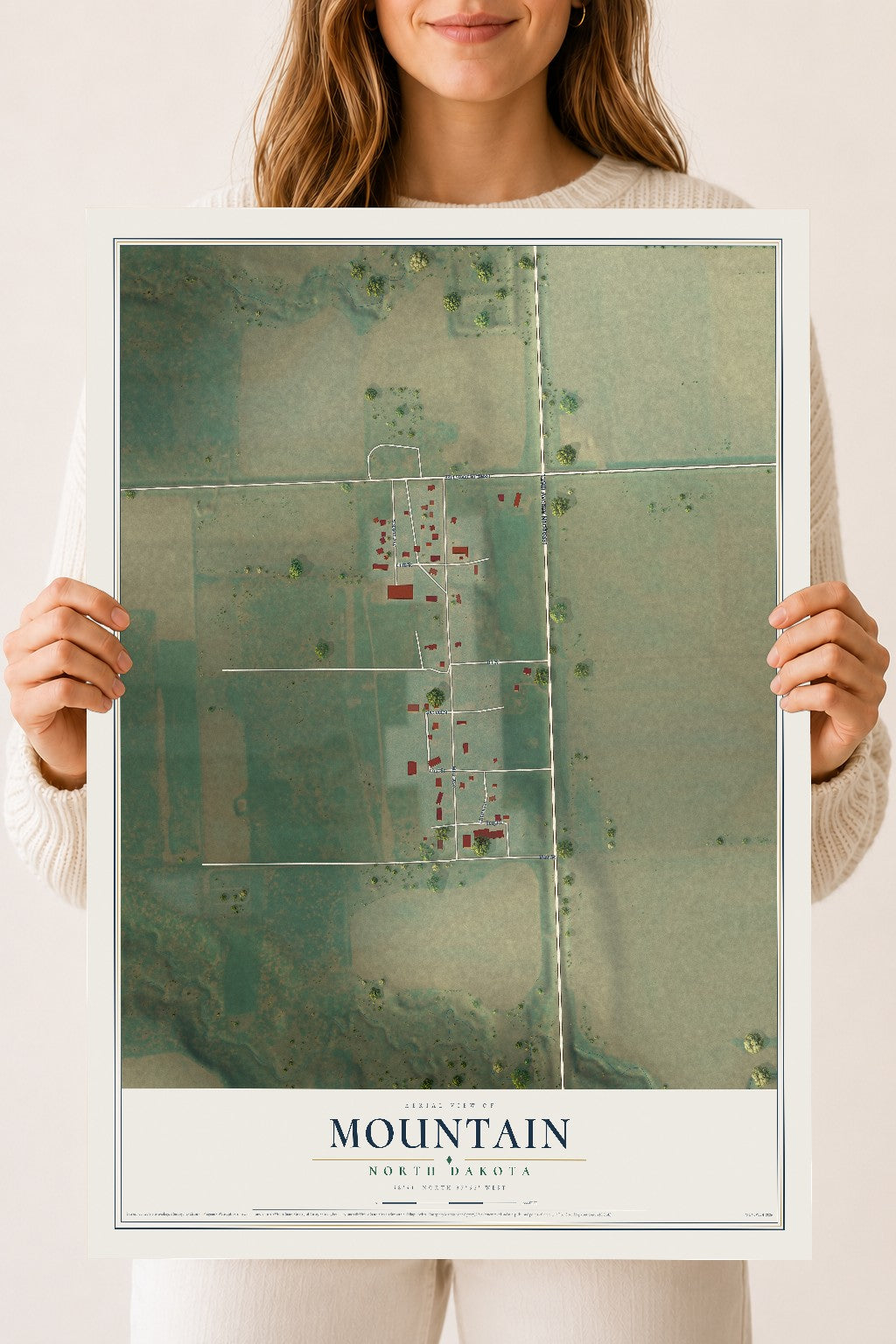 Map of Mountain, North Dakota, 18 x 24 inch unframed archival matte print