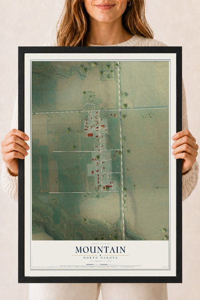 Map of Mountain, North Dakota, 18 x 24 inch print in a black wood frame