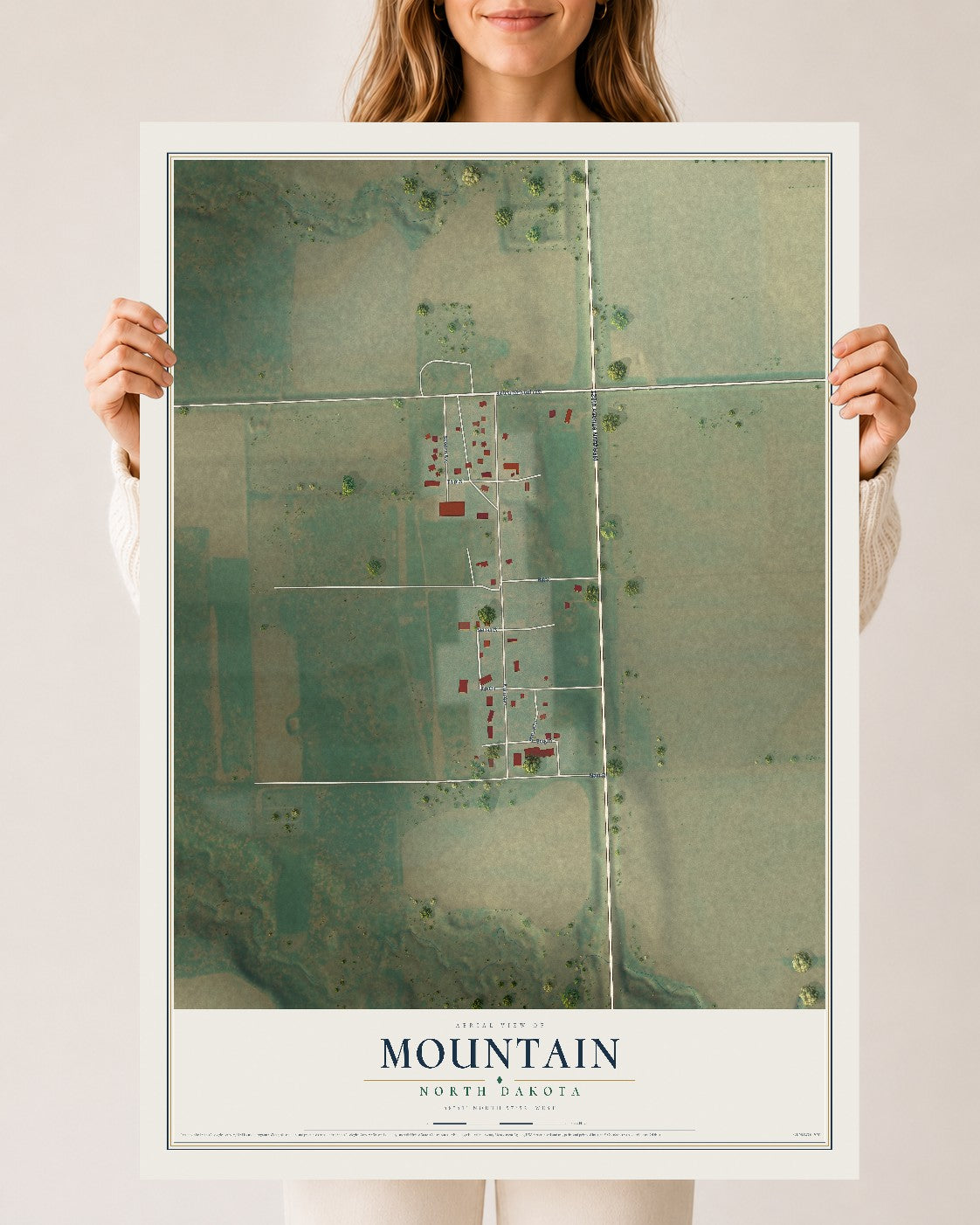 Map of Mountain, North Dakota, 24 x 36 inch unframed archival matte print