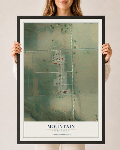 Map of Mountain, North Dakota, 24 x 36 inch print in a black wood frame