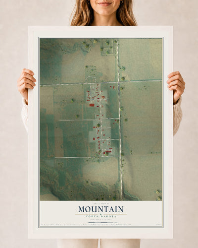 Map of Mountain, North Dakota, 24 x 36 inch print in a white wood frame