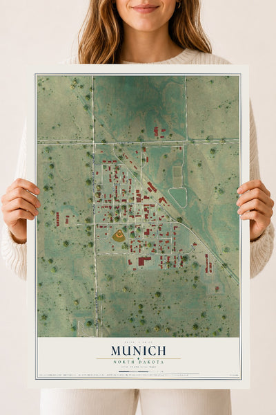 Map of Munich, North Dakota, 18 x 24 inch unframed archival matte print