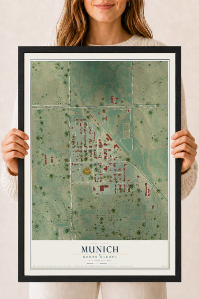 Map of Munich, North Dakota, 18 x 24 inch print in a black wood frame
