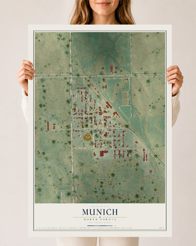 Map of Munich, North Dakota, 24 x 36 inch unframed archival matte print