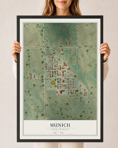 Map of Munich, North Dakota, 24 x 36 inch print in a black wood frame