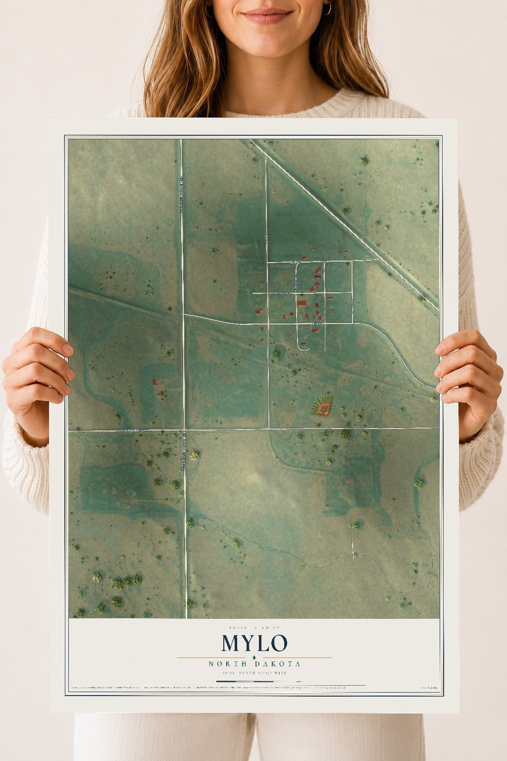 Map of Mylo, North Dakota, 18 x 24 inch unframed archival matte print