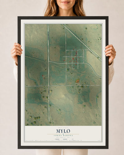 Map of Mylo, North Dakota, 24 x 36 inch print in a black wood frame