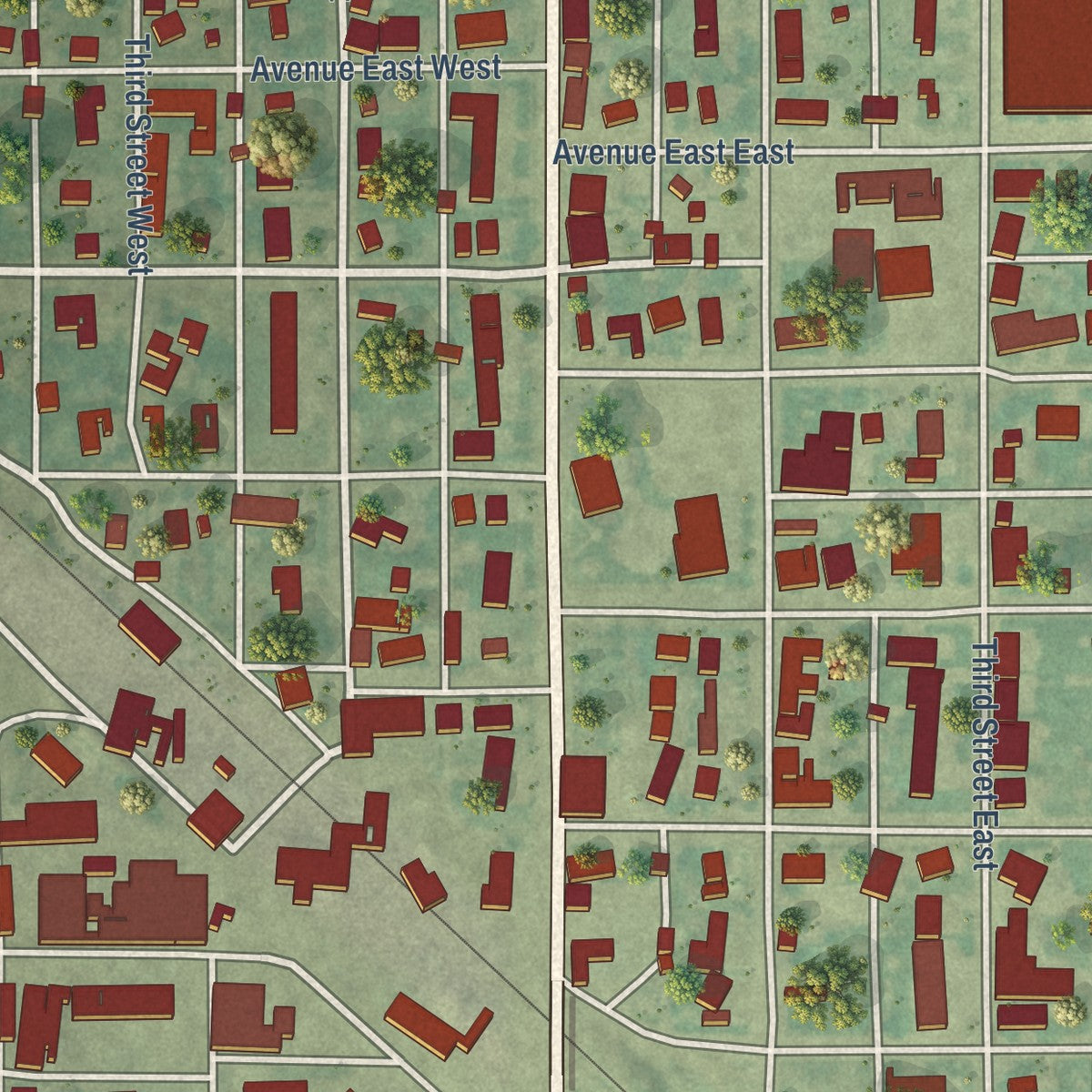 Close-up of the map of Napoleon, North Dakota print showing street and building detail