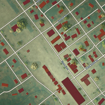 Close-up of the map of Neche, North Dakota print showing street and building detail