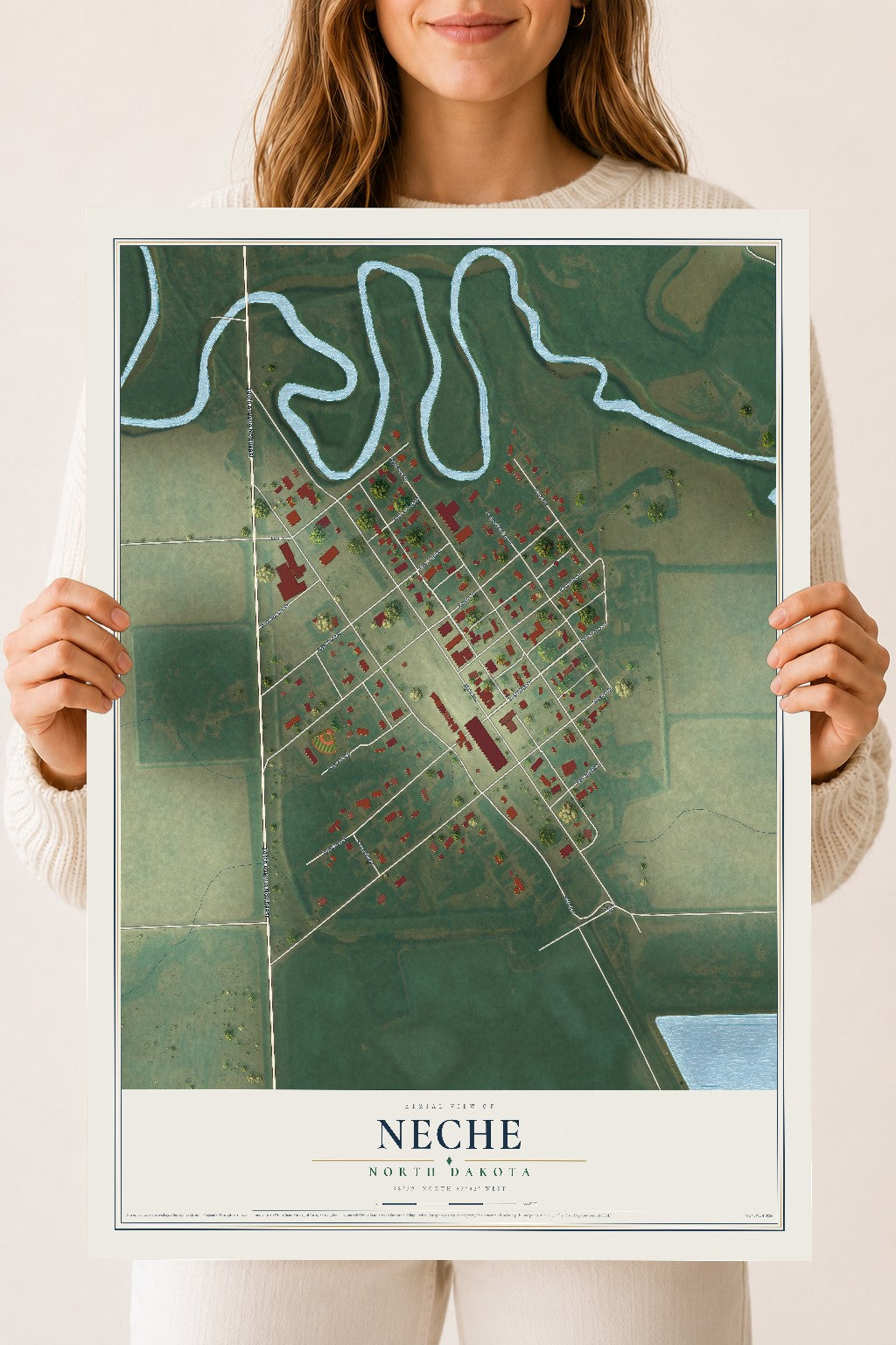 Map of Neche, North Dakota, 18 x 24 inch unframed archival matte print