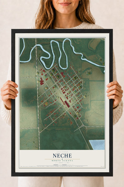 Map of Neche, North Dakota, 18 x 24 inch print in a black wood frame