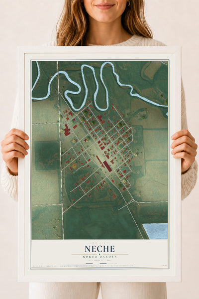 Map of Neche, North Dakota, 18 x 24 inch print in a white wood frame