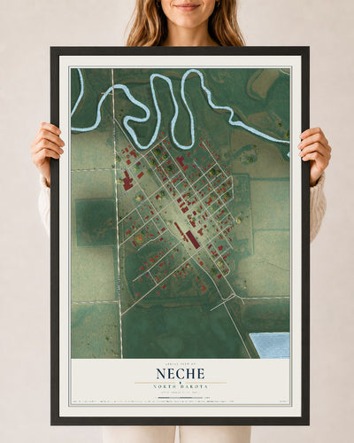 Map of Neche, North Dakota, 24 x 36 inch print in a black wood frame