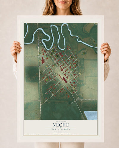 Map of Neche, North Dakota, 24 x 36 inch print in a white wood frame