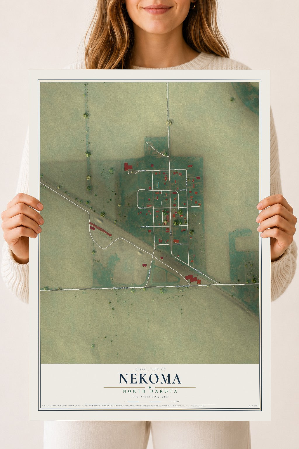 Map of Nekoma, North Dakota, 18 x 24 inch unframed archival matte print