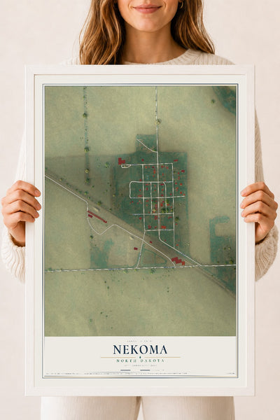 Map of Nekoma, North Dakota, 18 x 24 inch print in a white wood frame