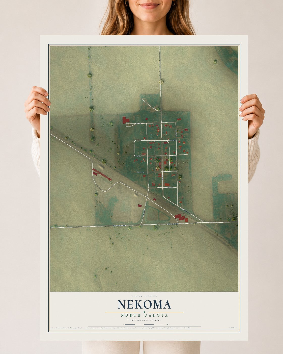 Map of Nekoma, North Dakota, 24 x 36 inch unframed archival matte print