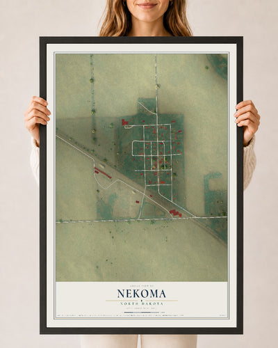 Map of Nekoma, North Dakota, 24 x 36 inch print in a black wood frame