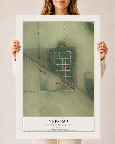Map of Nekoma, North Dakota, 24 x 36 inch print in a white wood frame
