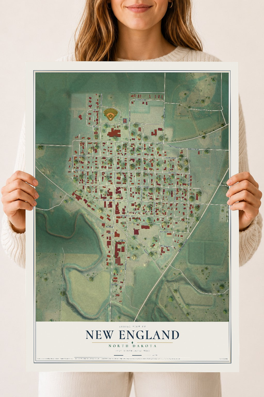 Map of New England, North Dakota, 18 x 24 inch unframed archival matte print