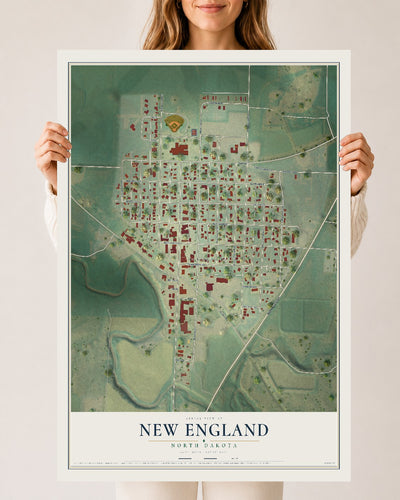 Map of New England, North Dakota, 24 x 36 inch unframed archival matte print