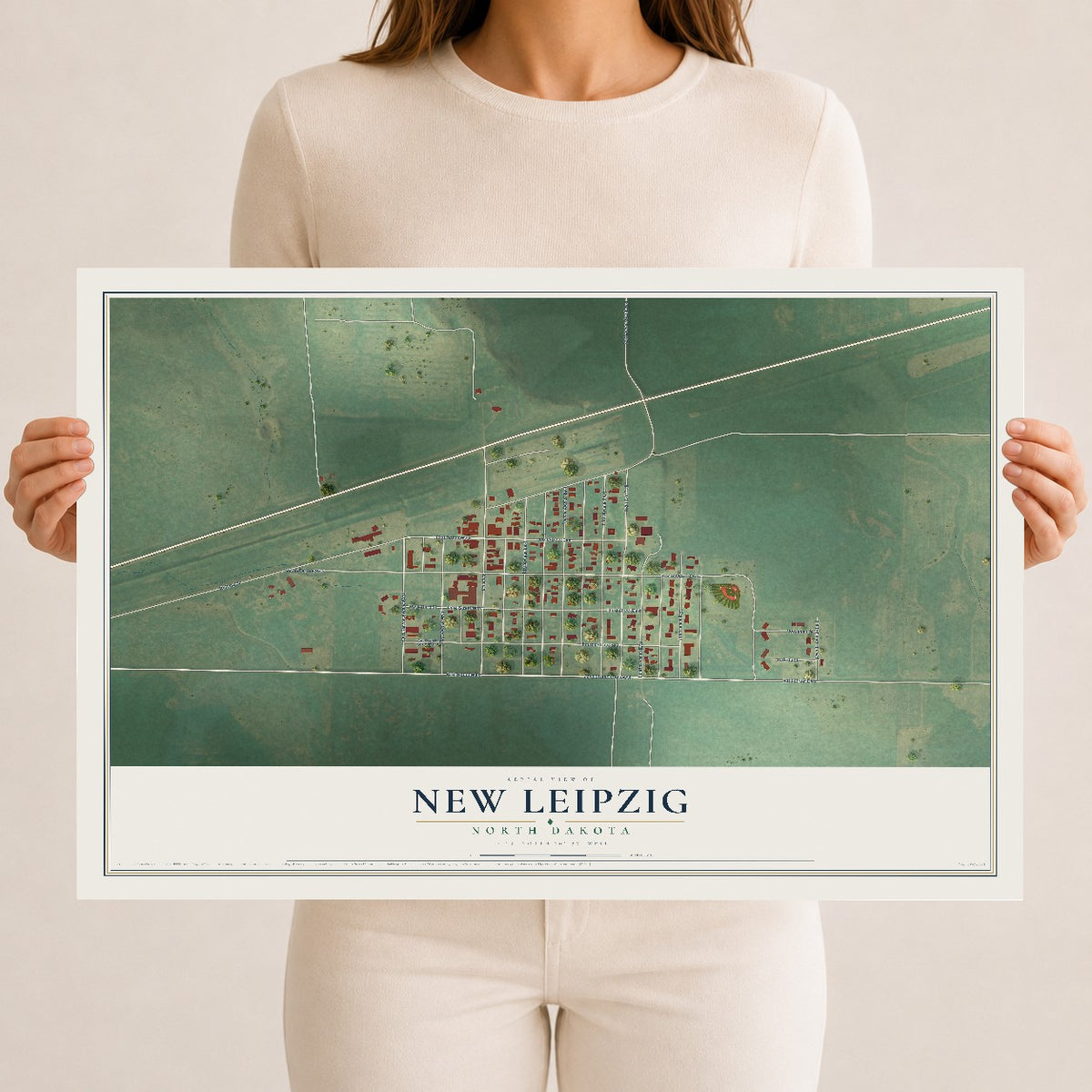 Map of New Leipzig, North Dakota, 12 x 18 inch unframed archival matte print