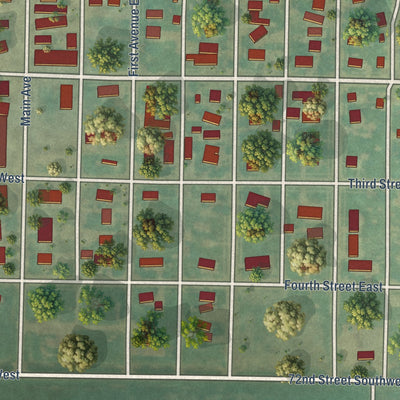Close-up of the map of New Leipzig, North Dakota print showing street and building detail