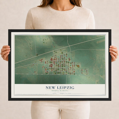 Map of New Leipzig, North Dakota, 12 x 18 inch print in a black wood frame